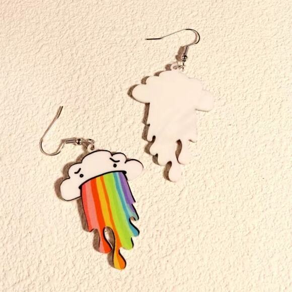 funny cartoon cloud puking a rainbow acrylic earrings - Picture 3 of 4